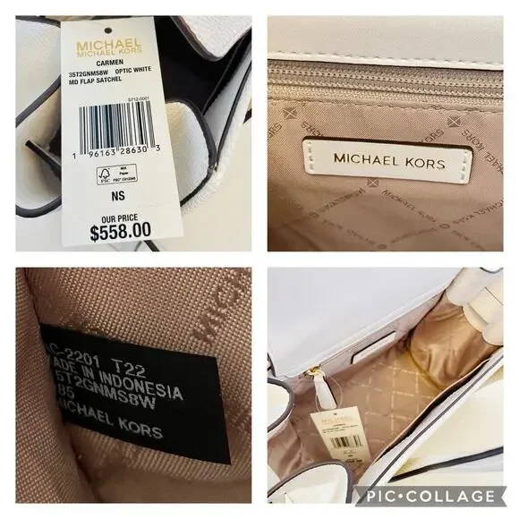 Michael Kors Purse Carmen Medium Flap Satchel shoulder bag optic white new - Picture 8 of 9